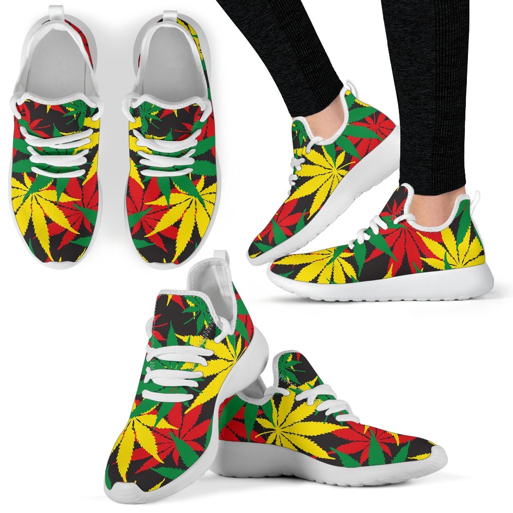 Classic Hemp Leaves Reggae Pattern Print Mesh Knit Shoes GearFrost