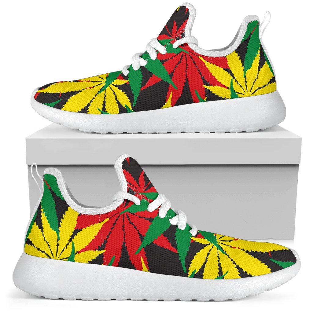 Classic Hemp Leaves Reggae Pattern Print Mesh Knit Shoes GearFrost