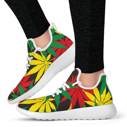 Classic Hemp Leaves Reggae Pattern Print Mesh Knit Shoes GearFrost