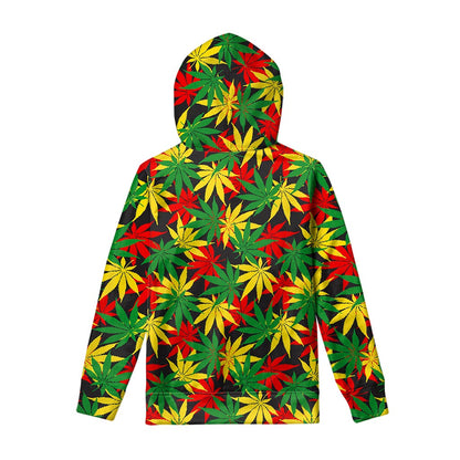 Classic Hemp Leaves Reggae Pattern Print Pullover Hoodie