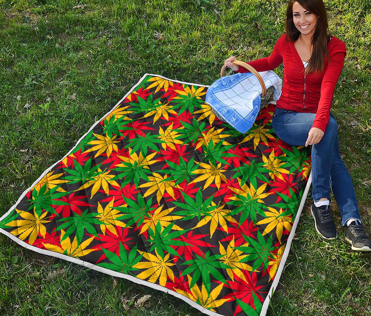Classic Hemp Leaves Reggae Pattern Print Quilt