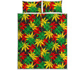 Classic Hemp Leaves Reggae Pattern Print Quilt Bed Set