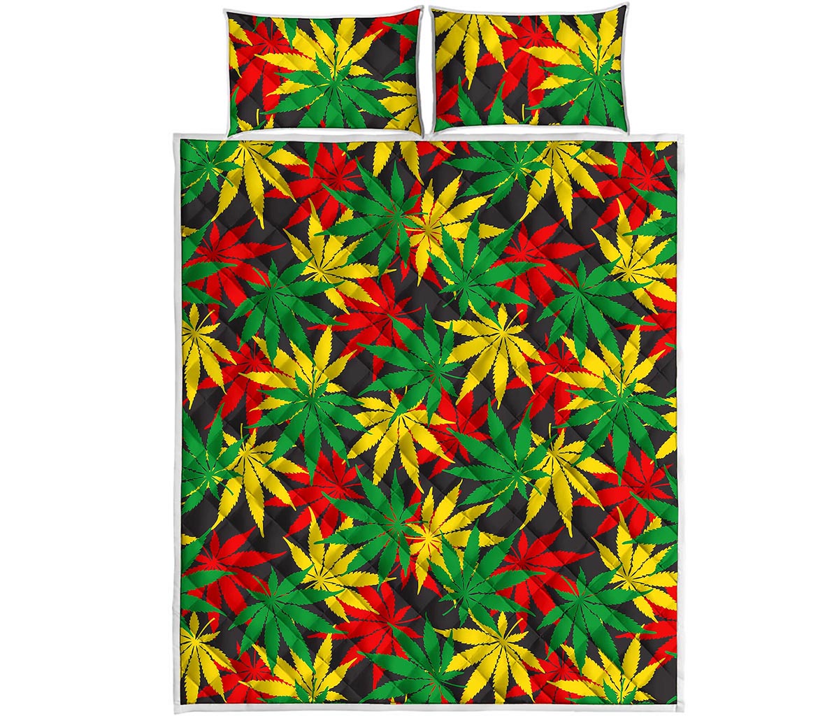 Classic Hemp Leaves Reggae Pattern Print Quilt Bed Set