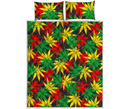 Classic Hemp Leaves Reggae Pattern Print Quilt Bed Set