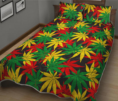 Classic Hemp Leaves Reggae Pattern Print Quilt Bed Set