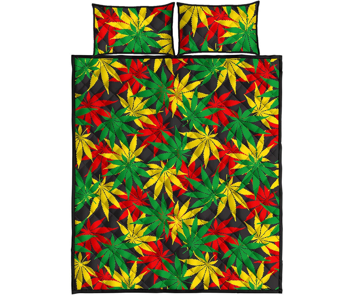 Classic Hemp Leaves Reggae Pattern Print Quilt Bed Set