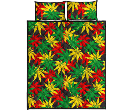 Classic Hemp Leaves Reggae Pattern Print Quilt Bed Set