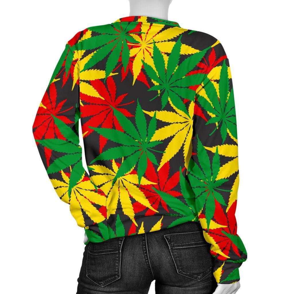 Classic Hemp Leaves Reggae Pattern Print Women's Crewneck Sweatshirt GearFrost