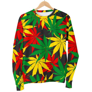 Classic Hemp Leaves Reggae Pattern Print Women's Crewneck Sweatshirt GearFrost