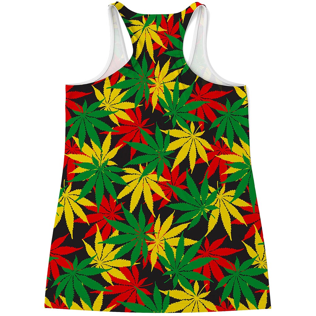 Classic Hemp Leaves Reggae Pattern Print Women's Racerback Tank Top
