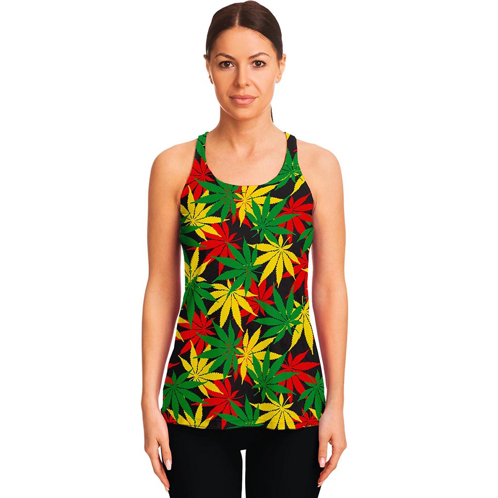 Classic Hemp Leaves Reggae Pattern Print Women's Racerback Tank Top