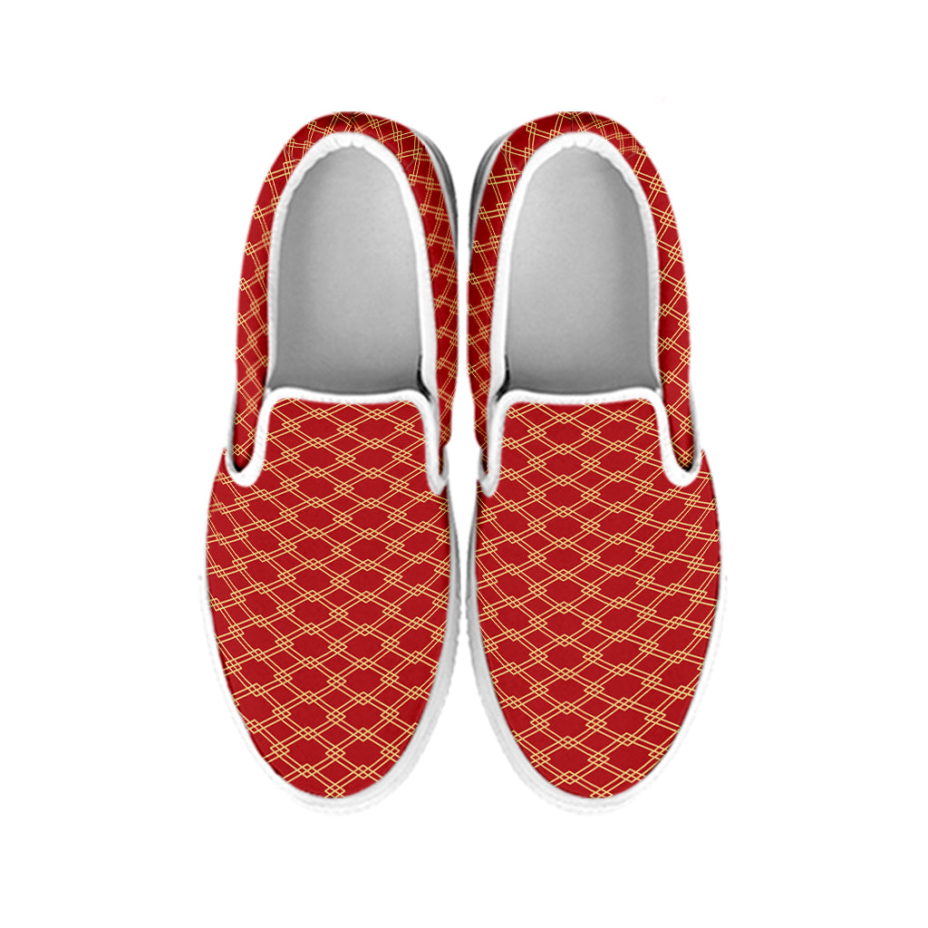 Classic Japanese Pattern Print White Slip On Shoes