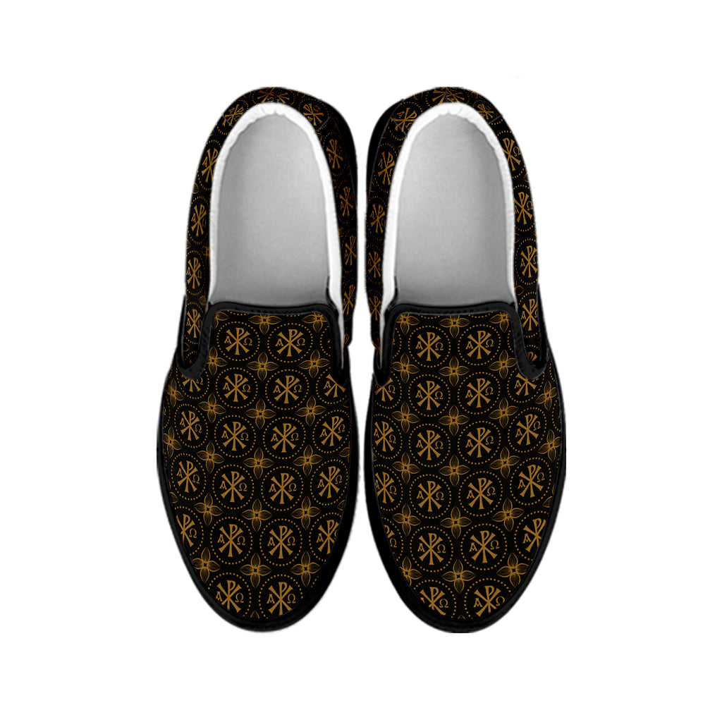 Classic Orthodox Pattern Print Black Slip On Shoes