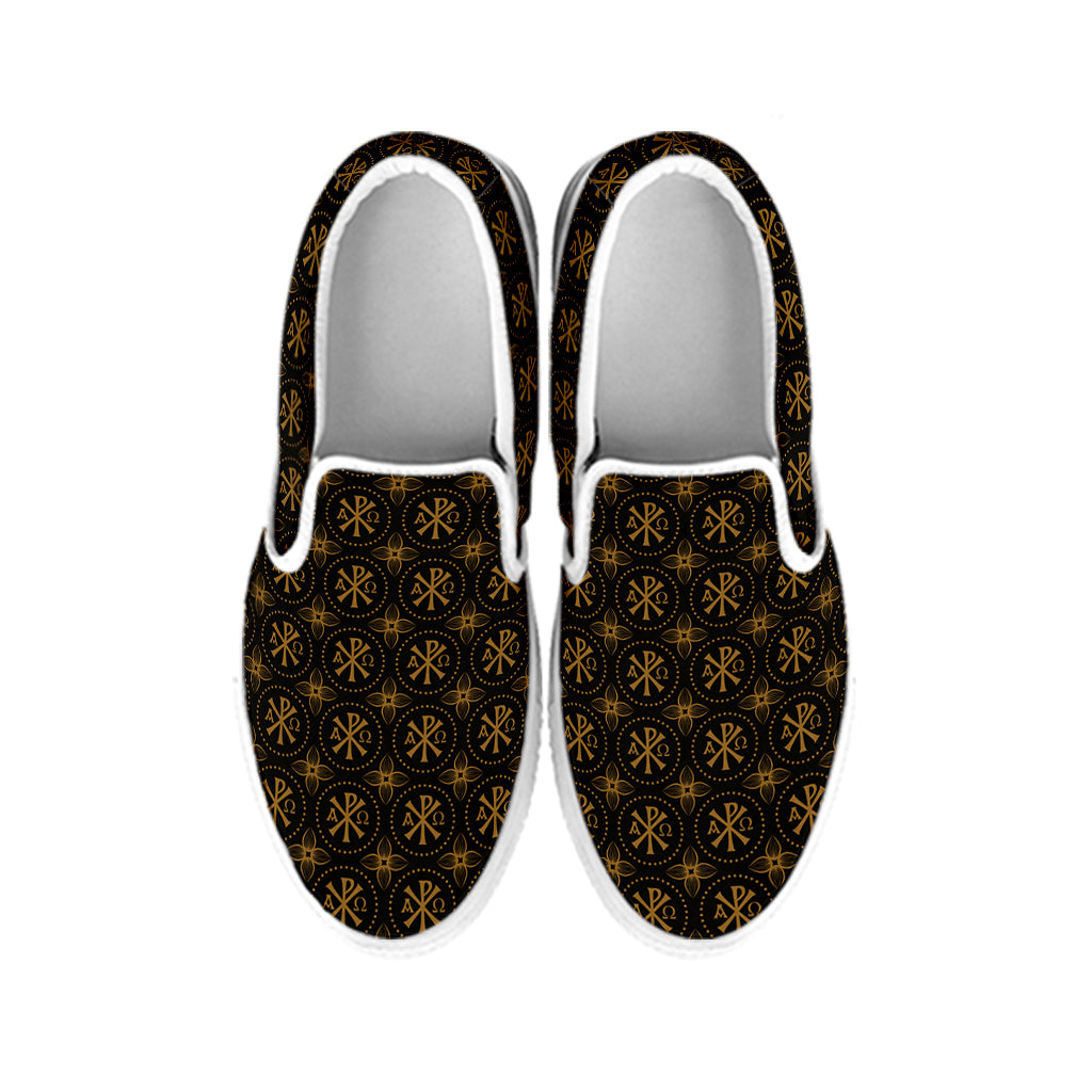 Classic Orthodox Pattern Print White Slip On Shoes