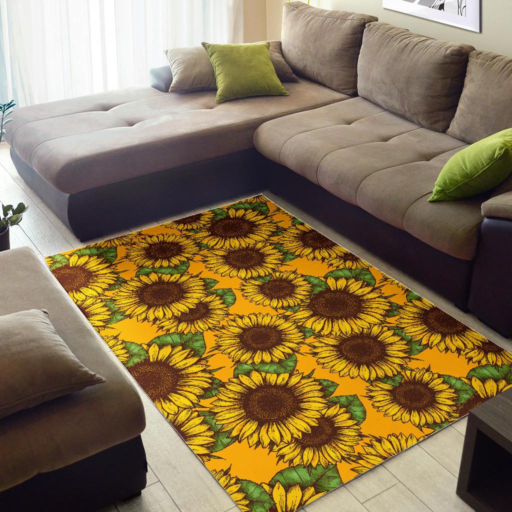 Classic Vintage Sunflower Pattern Print Area Rug GearFrost