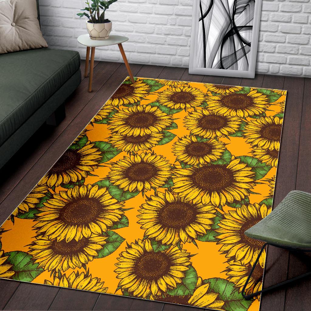 Classic Vintage Sunflower Pattern Print Area Rug GearFrost