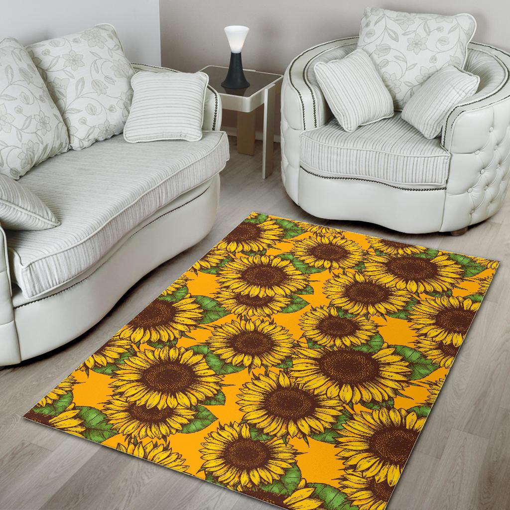 Classic Vintage Sunflower Pattern Print Area Rug GearFrost