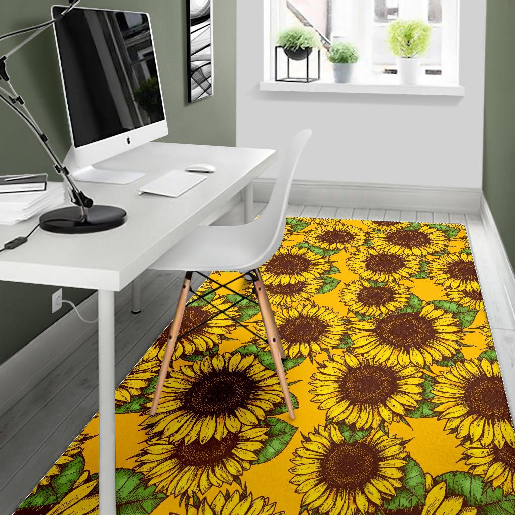 Classic Vintage Sunflower Pattern Print Area Rug GearFrost