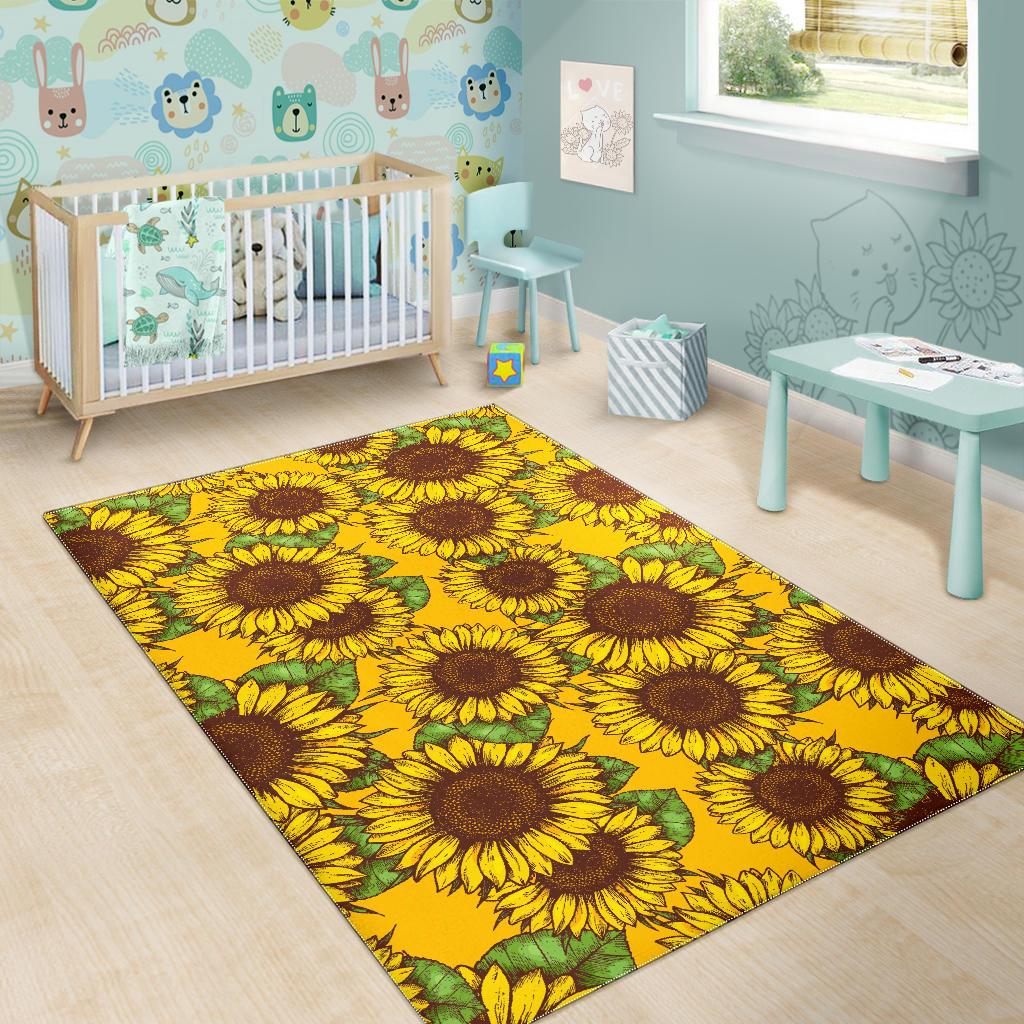 Classic Vintage Sunflower Pattern Print Area Rug GearFrost