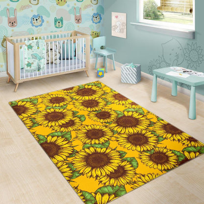 Classic Vintage Sunflower Pattern Print Area Rug GearFrost