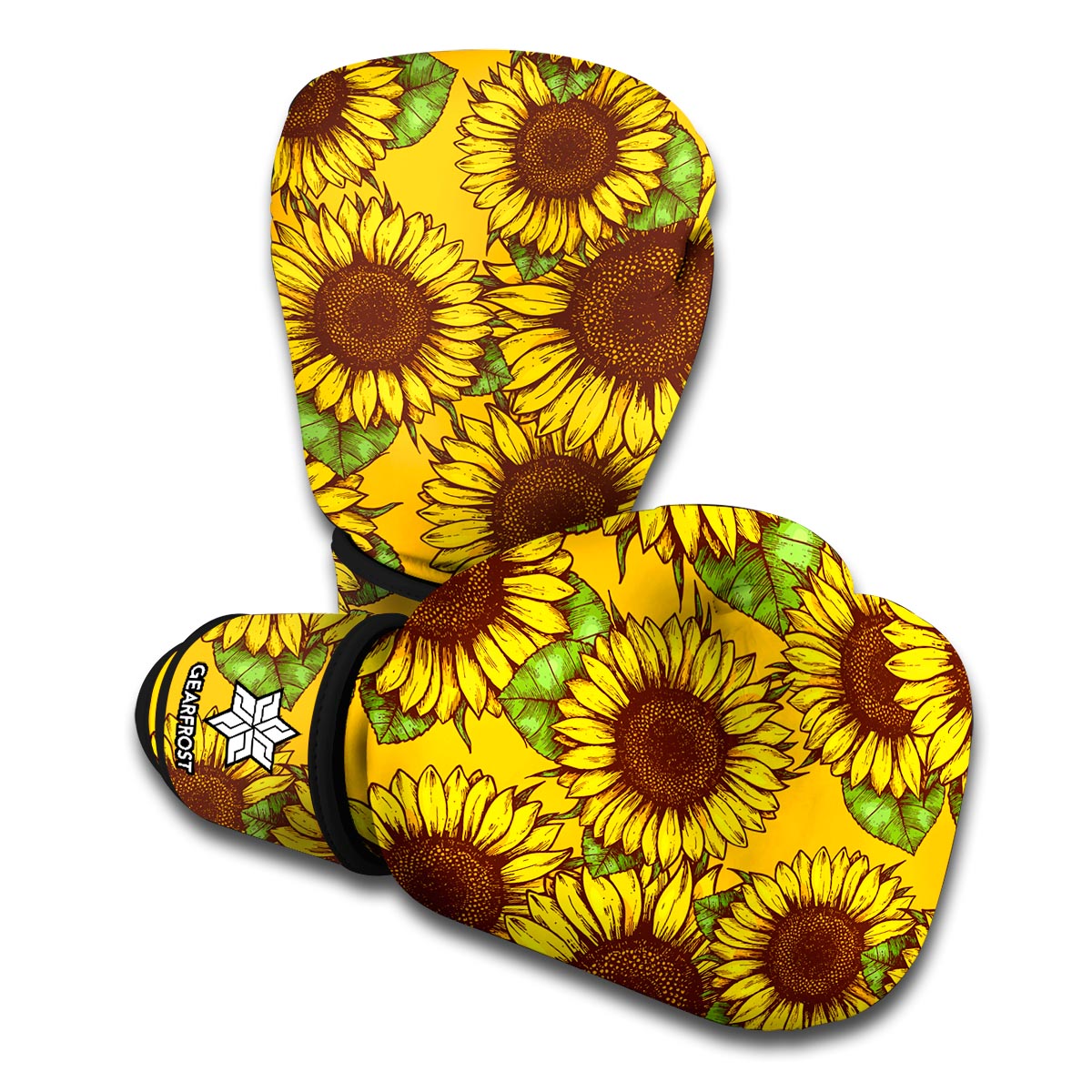 Classic Vintage Sunflower Pattern Print Boxing Gloves