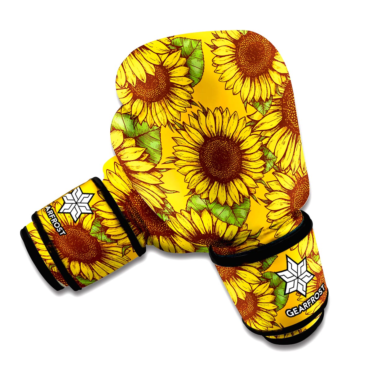 Classic Vintage Sunflower Pattern Print Boxing Gloves