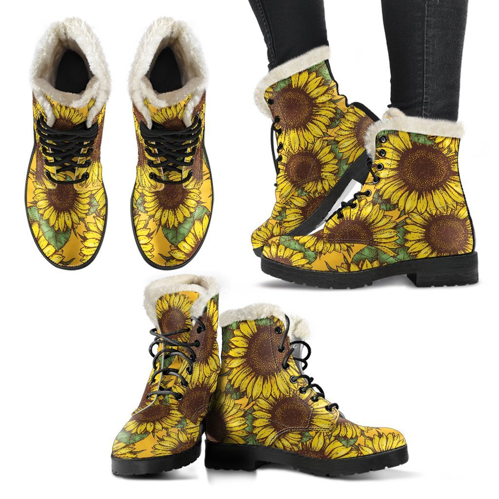 Classic Vintage Sunflower Pattern Print Comfy Boots GearFrost