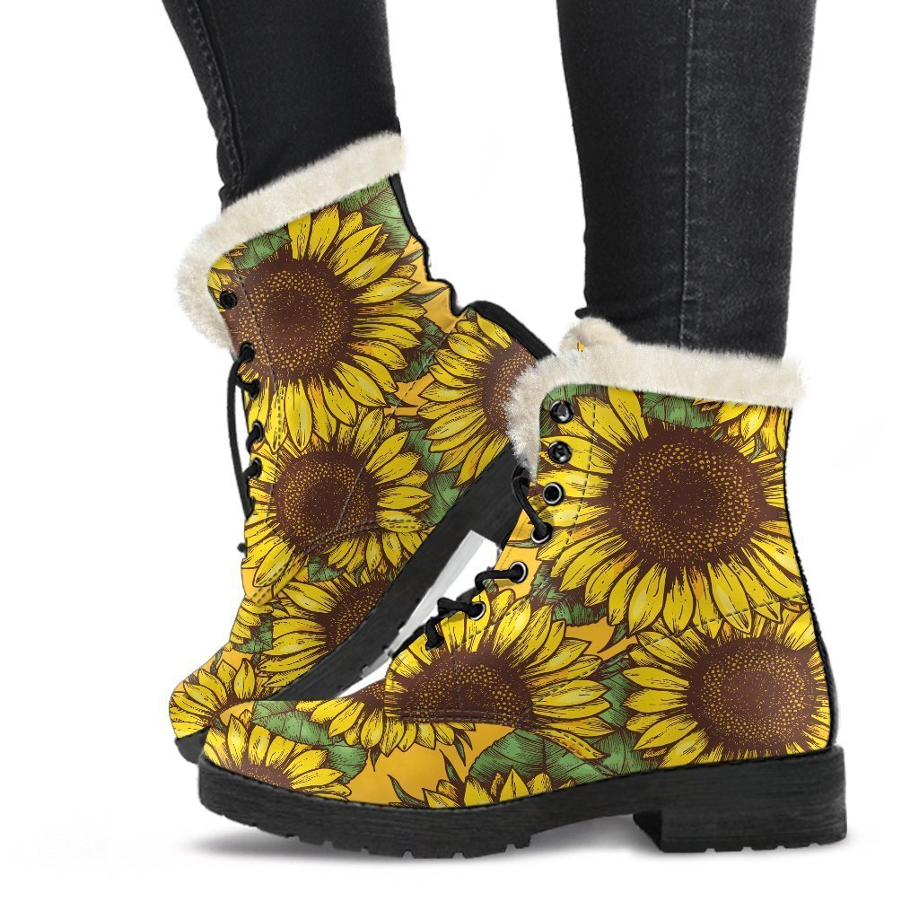 Classic Vintage Sunflower Pattern Print Comfy Boots GearFrost