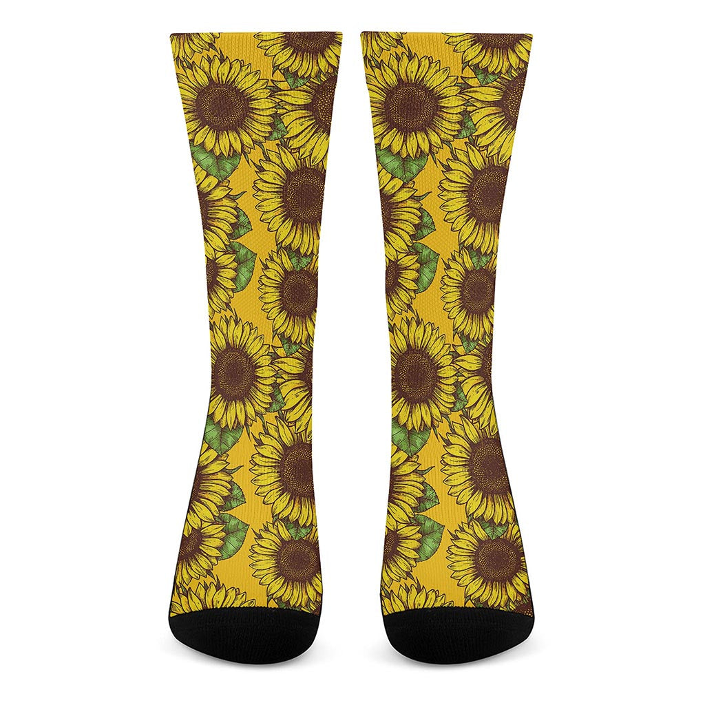 Classic Vintage Sunflower Pattern Print Crew Socks