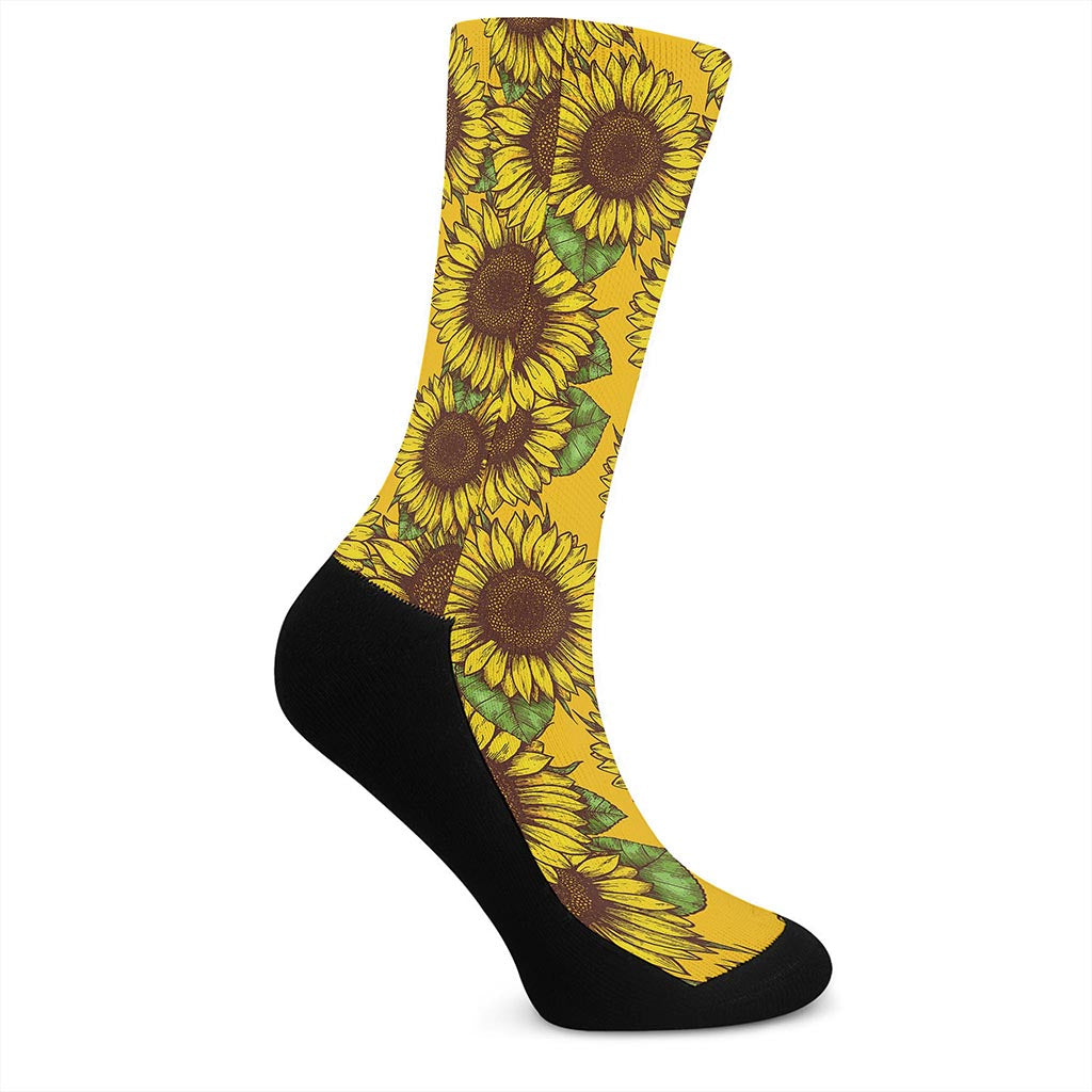 Classic Vintage Sunflower Pattern Print Crew Socks