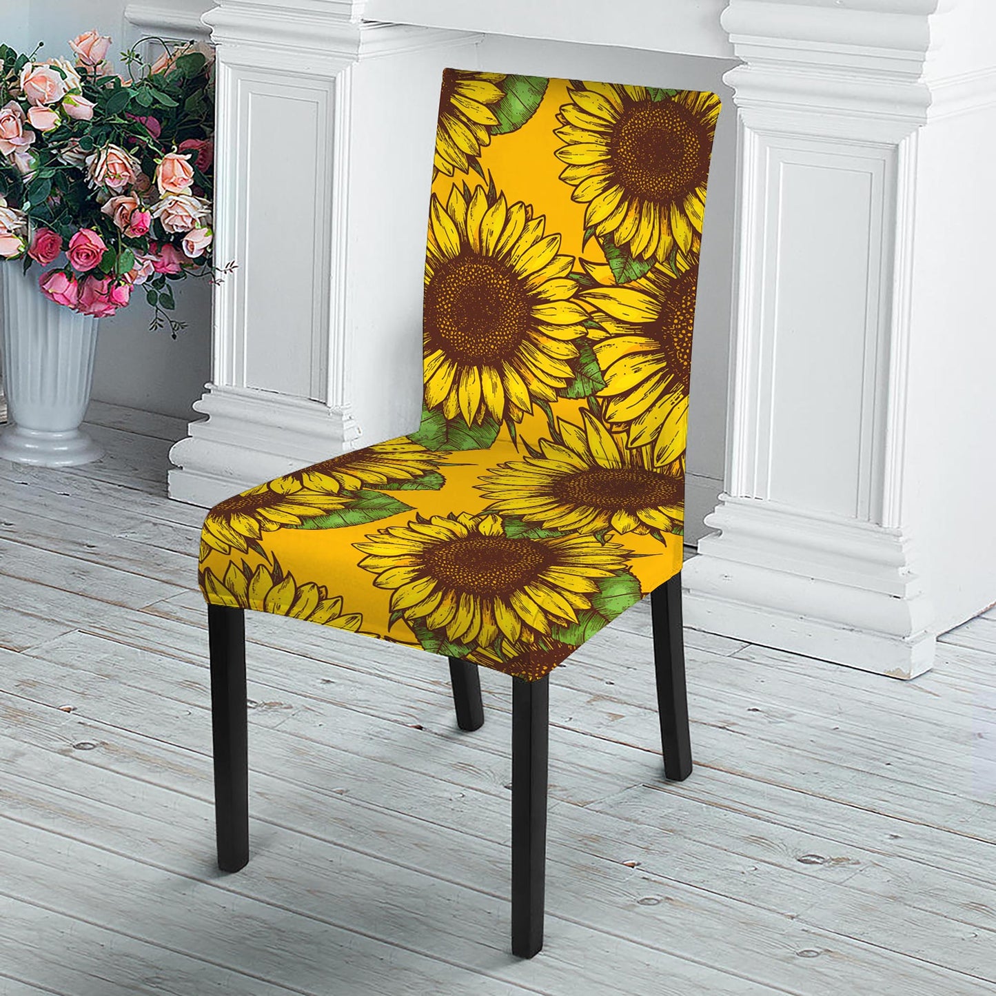 Classic Vintage Sunflower Pattern Print Dining Chair Slipcover