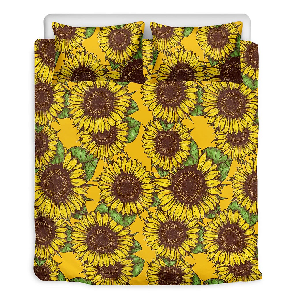 Classic Vintage Sunflower Pattern Print Duvet Cover Bedding Set