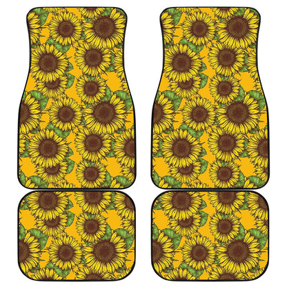 Classic Vintage Sunflower Pattern Print Front and Back Car Floor Mats