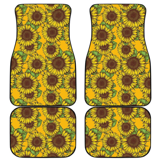 Classic Vintage Sunflower Pattern Print Front and Back Car Floor Mats