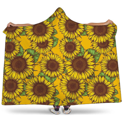 Classic Vintage Sunflower Pattern Print Hooded Blanket