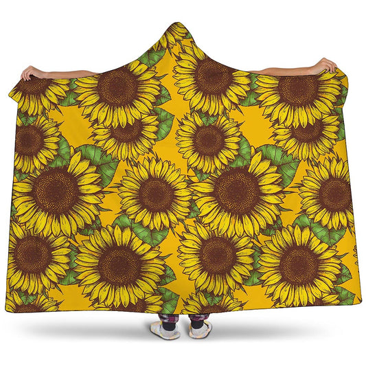 Classic Vintage Sunflower Pattern Print Hooded Blanket