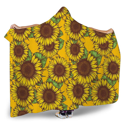 Classic Vintage Sunflower Pattern Print Hooded Blanket