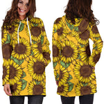 Classic Vintage Sunflower Pattern Print Hoodie Dress GearFrost