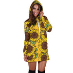 Classic Vintage Sunflower Pattern Print Hoodie Dress GearFrost