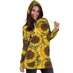 Classic Vintage Sunflower Pattern Print Hoodie Dress GearFrost