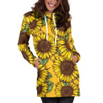 Classic Vintage Sunflower Pattern Print Hoodie Dress GearFrost