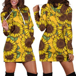 Classic Vintage Sunflower Pattern Print Hoodie Dress GearFrost