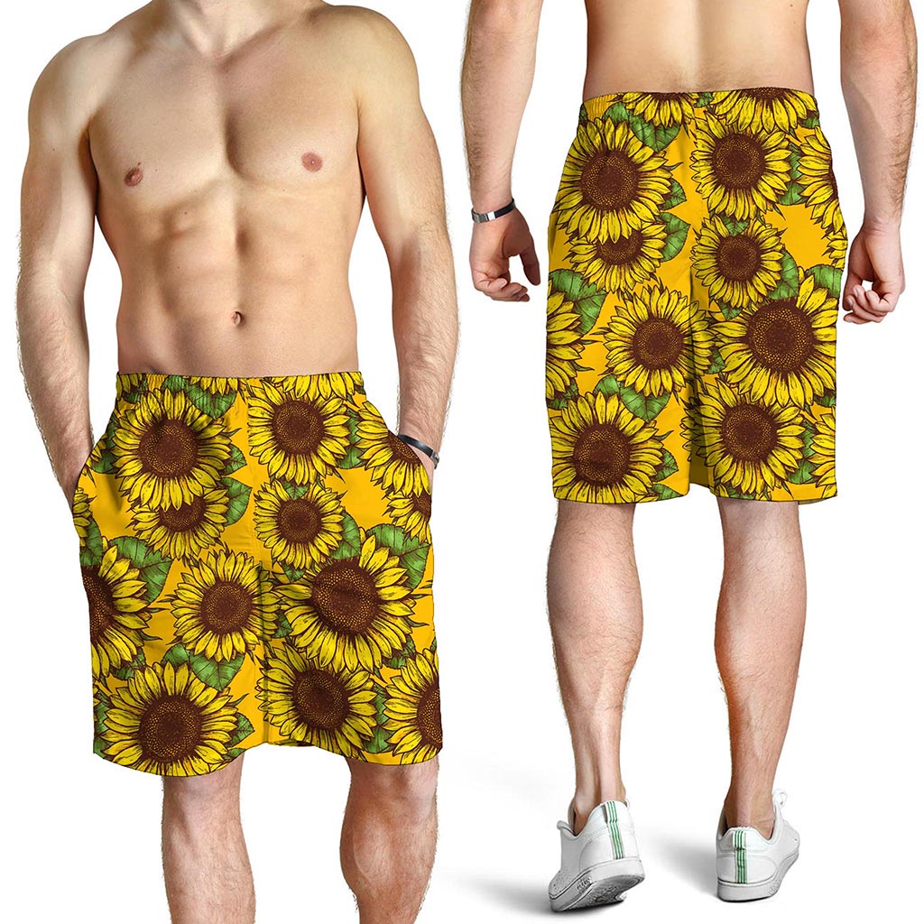 Classic Vintage Sunflower Pattern Print Men's Shorts