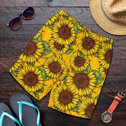 Classic Vintage Sunflower Pattern Print Men's Shorts