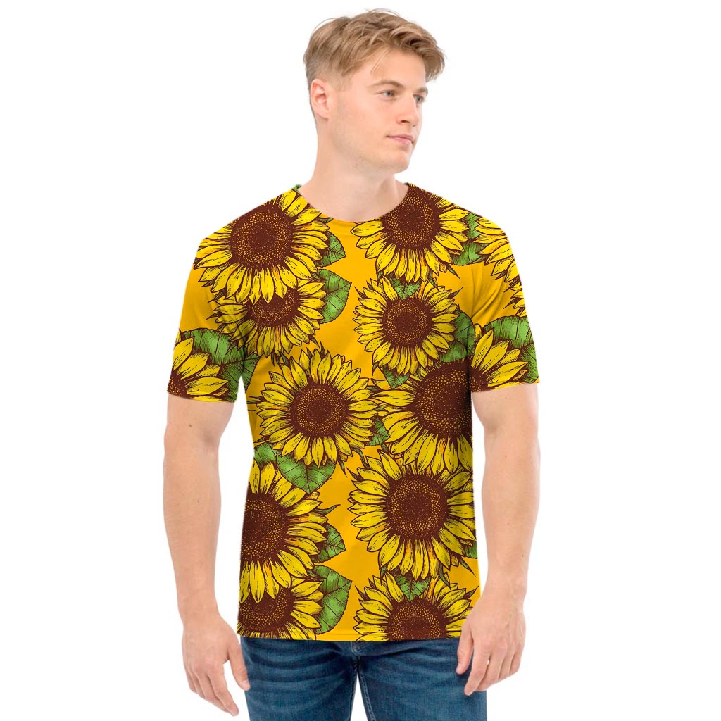 Classic Vintage Sunflower Pattern Print Men's T-Shirt