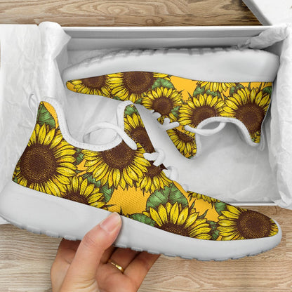 Classic Vintage Sunflower Pattern Print Mesh Knit Shoes GearFrost