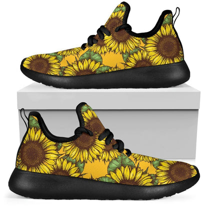 Classic Vintage Sunflower Pattern Print Mesh Knit Shoes GearFrost