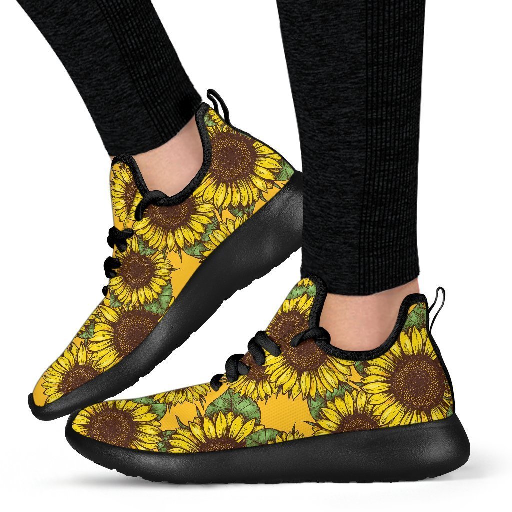 Classic Vintage Sunflower Pattern Print Mesh Knit Shoes GearFrost