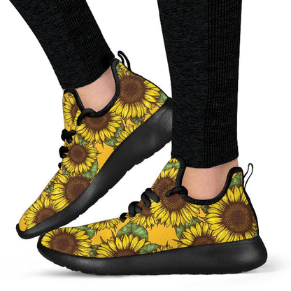 Classic Vintage Sunflower Pattern Print Mesh Knit Shoes GearFrost