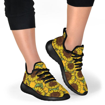 Classic Vintage Sunflower Pattern Print Mesh Knit Shoes GearFrost